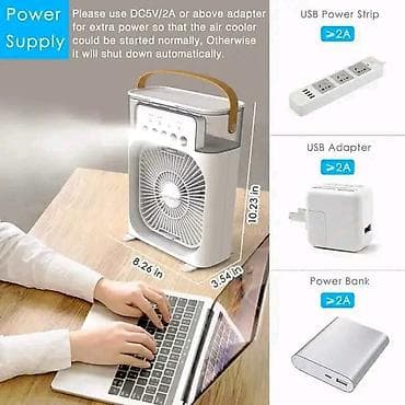 Prenosivi USB klima-hlađeni ventilator sa rezervoarom za vodu - 3-u-1 — 2