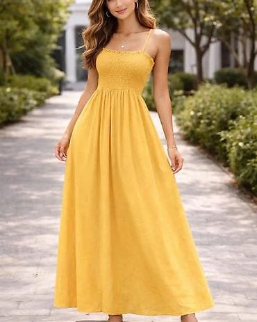 boho haljine bele: Duga letnja haljina na tanke bretele - Kroj: maxi dužina sa A-krojem; — 2