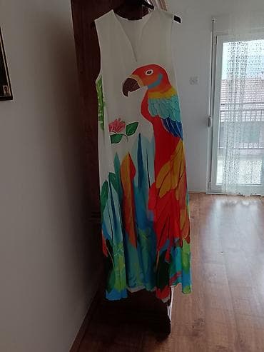 Letnja duga haljina bez rukava sa tropikalnim printom - Boja osnove