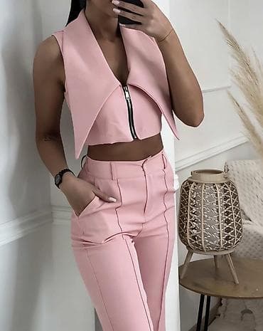 roze mindjuse: 🔥Ženski komplet – prsluk crop top + pantalone sa visokim strukom — 1