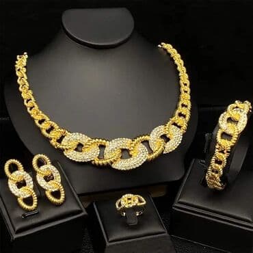 pozlata nakita cijena: Set: Minđuše, Narukvica, Ogrlica, Materijal: Hirurški čelik — 4