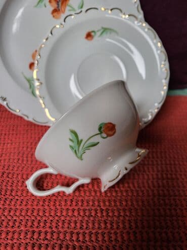 porcelanske solje za caj: Porcelanski nemacki set nemacki,rucna obrada,oslikavanje 70te. Set — 8