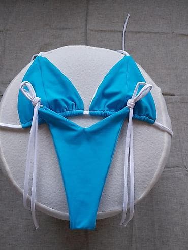 just do it helanke: Ženski bikini komplet – trodelni kroj u tirkizno plavoj boji sa belim — 3