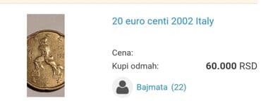 ski komplet za decu: Italijanski kovan novac od 20 euro centi – godina 2002. - Država — 3