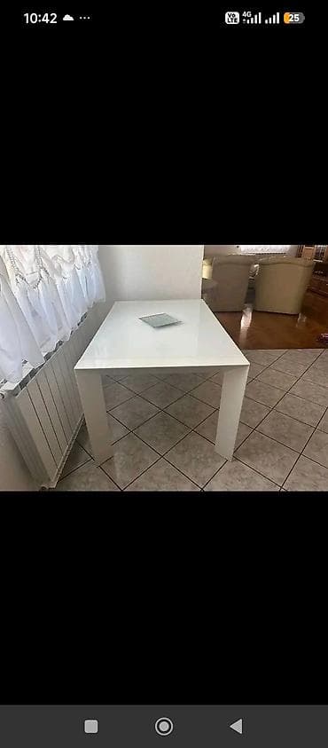 stolovi polovni: Proširivi trpezarijski sto, visokog sjaja – bela boja DIM. 140 90 — 7