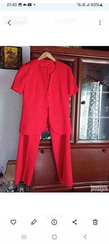 prsluk i pantalone komplet: Ženski komplet – pantalone i bluza/sako kratkih rukava u jarko crvenoj — 3