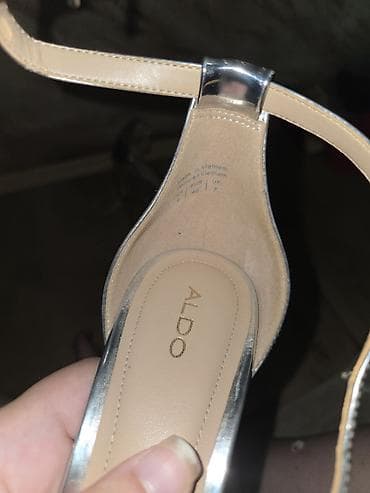 metalni kais: ALDO sandale na štiklu – srebrne - Model: elegantne sandale sa kaišem — 2