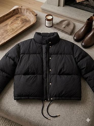 obicna kapa: Kratka puffer jakna – crna - Model: kratka, boxy kroj sa blago — 1