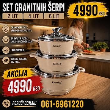 Set granitnih šerpi König – 3 dela: 2 L, 4 L i 6 L. Ključne