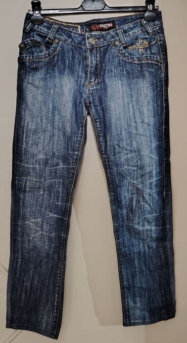 Women's Pants, Jeans, Shorts: Ženske farmerke KEATIVOS – tamno plave sa ispranim efektom - Klasičan — 1