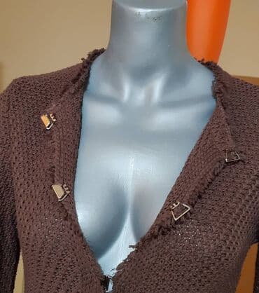 zara haljina sa resama: Ženski pleteni kardigan, braon boje. - Kroj: strukirani kardigan sa — 3