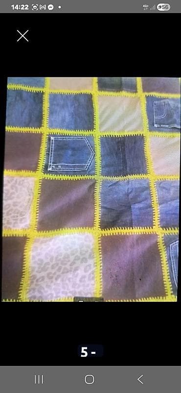 kreda za peglu: Ručno rađena patchwork prekrivač/ćebe od teksasa - Materijal — 4