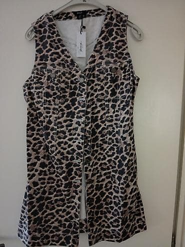 Haljine: Ženska prsluk-haljina sa leopard printom - Model: bez rukava, V-izrez — 2