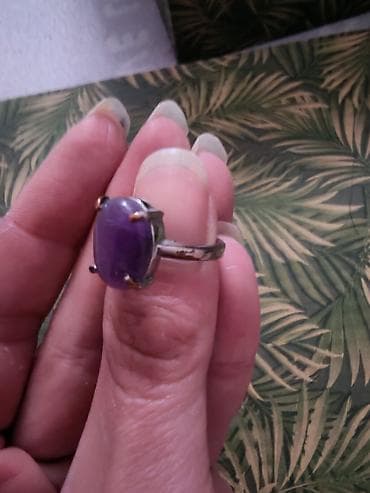 srebro pandora: Srebrni prsten sa ljubičastim kamenom (kabošon) - Klasična svedena — 1