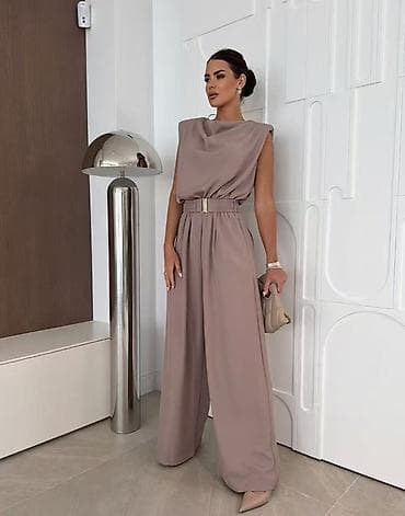 Kombinezoni: Elegantni ženski kombinezon – široke nogavice, pojas i drapiran gornji — 4