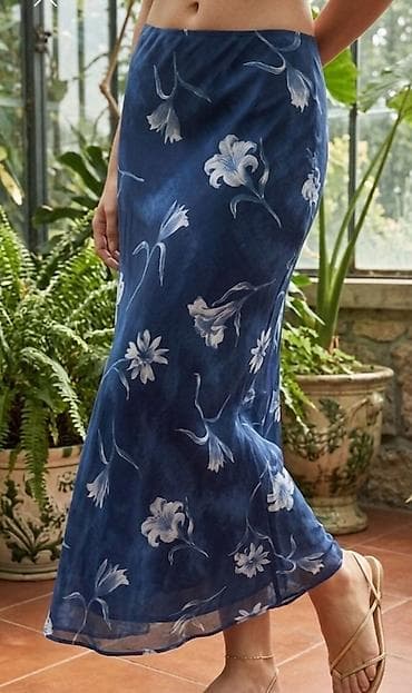 teranova suknje: Letnja suknja na preklop, midi dužine, u tamnoplavoj boji sa belim — 1