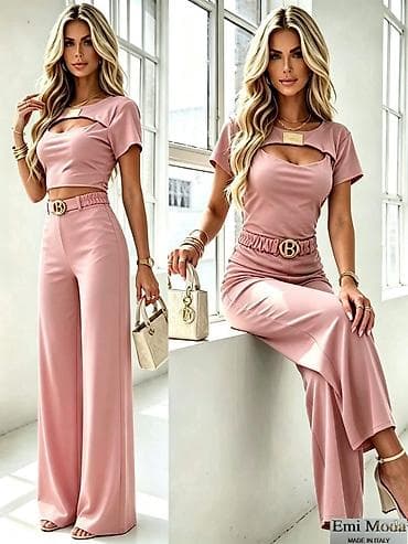 versace set: Damski komplet – top i pantalone sa širokim nogavicama - Elegantan — 3