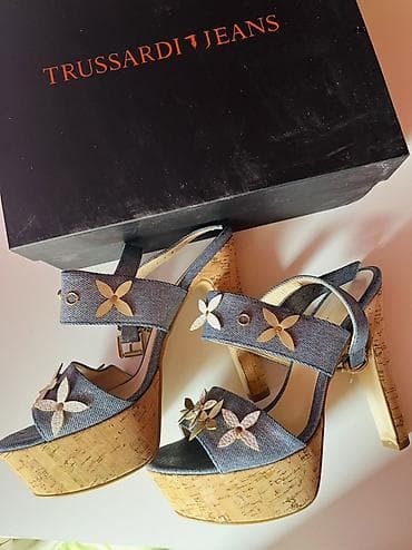 zenske kozne sandale: Trussardi Jeans ženske sandale – platforme sa štiklom - Model — 1