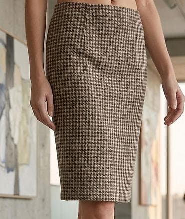 Ženska suknja – pencil kroj, dezen „pijed-de-pul“ (hounds­tooth) u