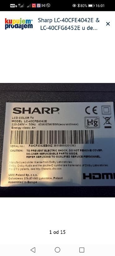 dell latitude e5430: Sharp LC‑40CFE4042E i LC‑40CFG6452E – delovi Dostupni rezervni delovi — 2