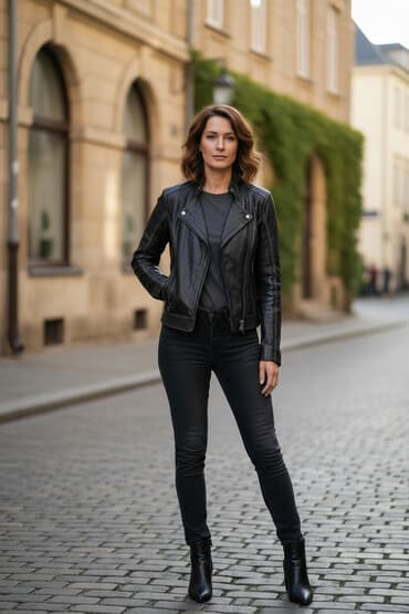 zenske jakne superdry: Kožna jakna – crna, ženski kroj - Materijal: prirodna koža (glatka — 1