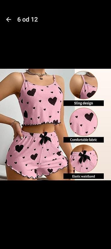 Muška obuća: Ženski komplet za spavanje/druženje – top na tanke bretele i šorts - — 6