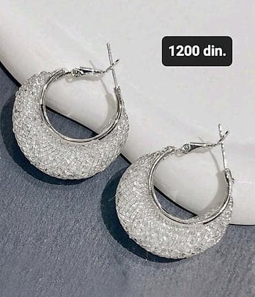 Srebrne kružne minđuše sa teksturom mozaika - Materijal: metal u