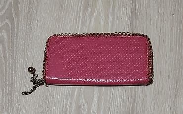 satovi i nakit: Ženski novčanik – roze, sa zlatnim detaljima i lančanim obrubom - — 2
