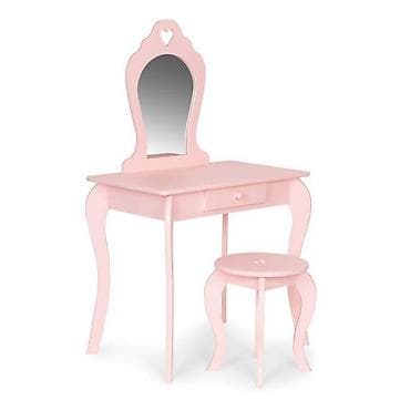 Veliki drveni sto za šminkanje za devojčice sa ogledalom, Pink –