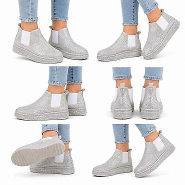 cizme dior: Ženske slip-on čizme sa štrasom – srebrne - Model: ankle/chelsea — 1