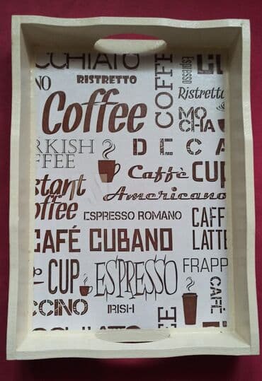 modle za keks: Drveni poslužavnik sa motivom kafe - ručna izrada - Materijal: drvo — 10