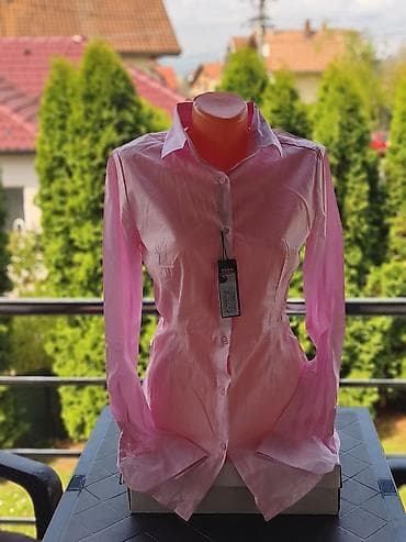 helanke sa likrom: Ženska košulja – svetloružičasta - Klasičan kroj sa kragnom i — 8