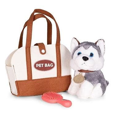 Plišana igračka za decu – štene Husky u torbi + četka za negu Šifra