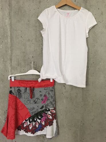 h m teksas jakne za devojcice: H&M, Komplet: Majica, Suknja, 122-128 — 1
