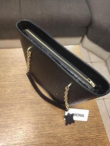 Jewellery: MONA ženska torba – crna, kroko šara - Model: elegantna tote/šopper — 2