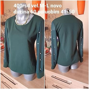 Women's Footwear: Zelena bluza sa dugim rukavima i dekorativnim biserima - Veličina — 1