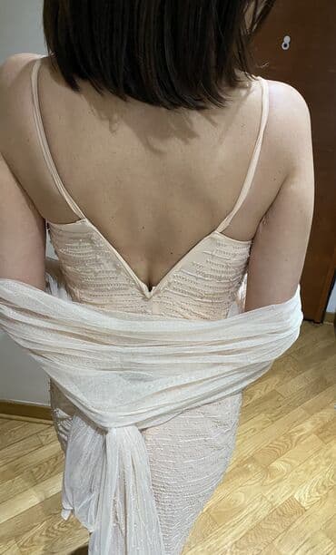 dugacke haljine svecane: M (EU 38), color - Beige, Evening, With the straps — 3