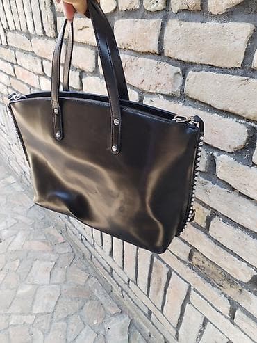 srebrni privesci za pandoru: Crna torba 50×30 cm - Materijal: glatka eko-koža, sjajna završnica - — 3