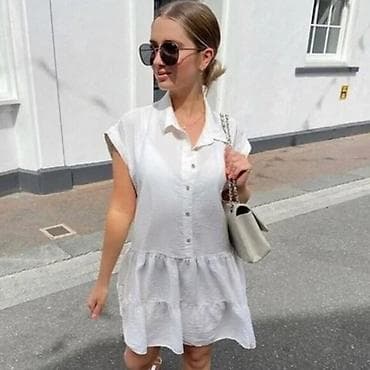 sorc m: Bela košulja-haljina sa volanima - Kroj: opuštena A-silueta, mini — 2