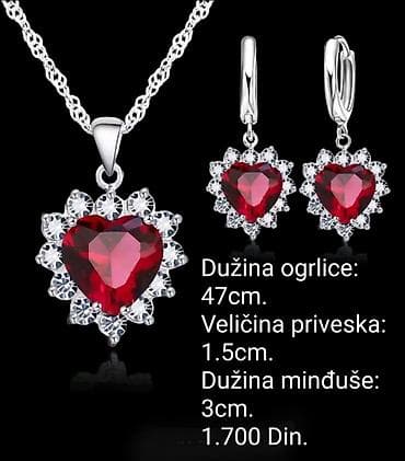 nakit grls: Posrebreni set ogrlica + minđuše sa crvenim srcem - Dizajn: srcoliki — 1