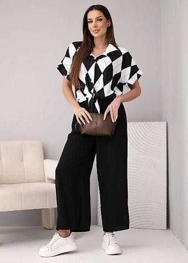siroke pantalone: 🔥Ženski komplet – košulja kratkih rukava i široke pantalone
✅2999 din — 2