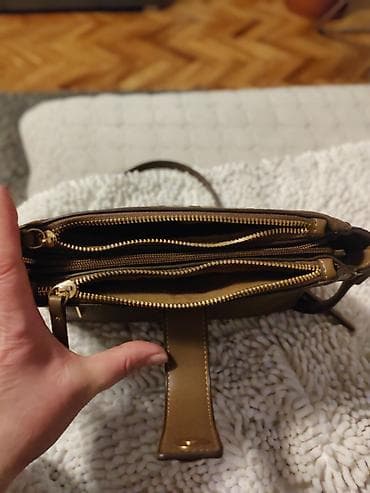 hermes torba cena: Ženska torba preko ramena – dvodelna, kožna tekstura, braon i bež — 5