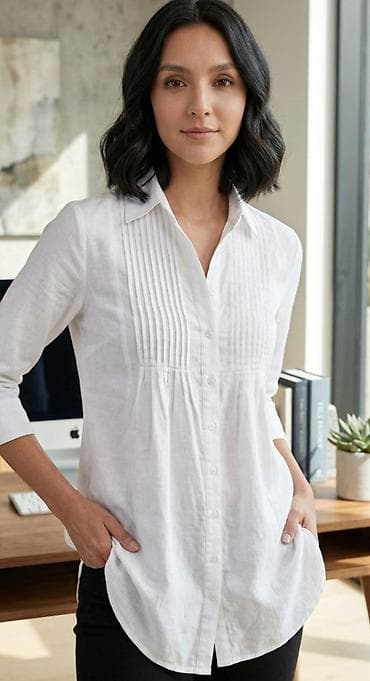 grobari ruma: Ženska bela košulja od lagane tkanine sa dugmadima duž cele dužine — 1