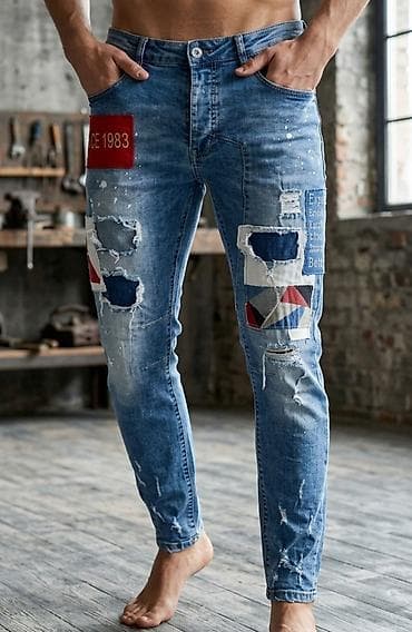 Muške farmerke sa patchwork detaljima - Model: slim/skinny kroj sa