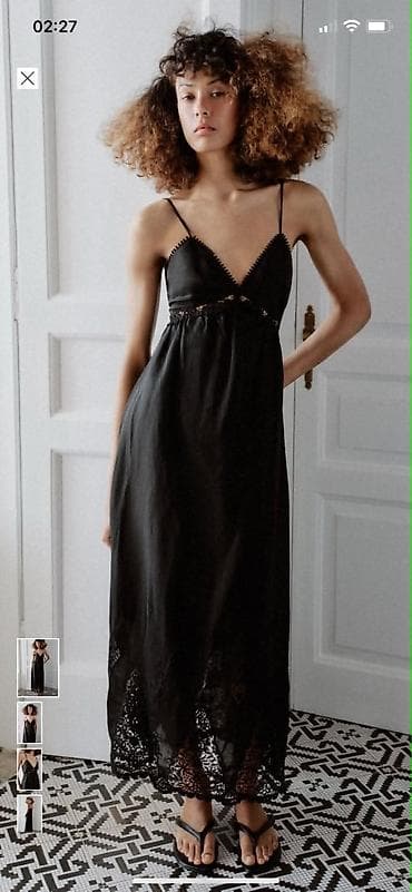 ideal helanke: Crna midi haljina na tanke bretele - Model: slip/midi kroj sa V — 2
