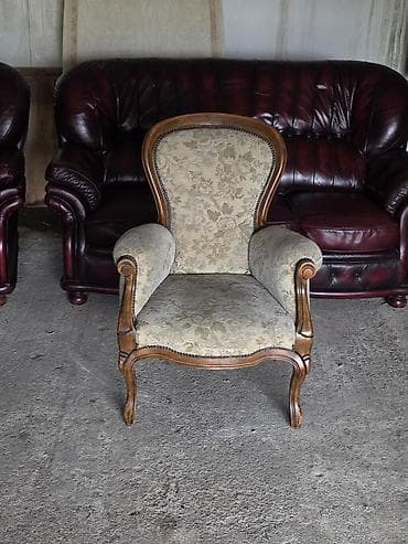 yisk namestaj: Stilska fotelja sa drvenim ramom i floralnim štofom - Klasičan dizajn — 1