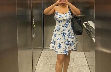 levis suknje: Letnja mini haljina na bretele – belo platno sa plavim cvetnim — 4