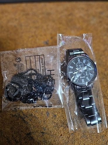 Ručni satovi: Muški ručni sat Geneva + set crne prsten -lancic sa krstom -narukvica — 1