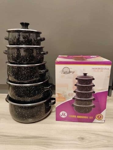 set kljuceva cena: Set 5 šerpi elegantni serpi crni emajl set – 5 delova ✨ kuvanje sa — 1