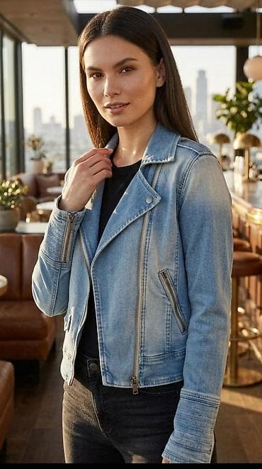 heklanje prsluka: Ženska teksas jakna – svetloplava, kroj inspirisan bajker stilom. - — 1